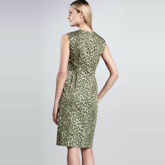 Lafayette 148 Animal Print Zip Front Sleeveless Sheath Dress Green size 10 - Picture 4 of 13
